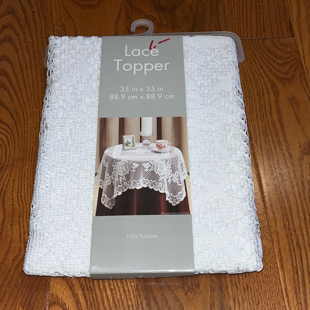 Lace topper table cloth white still in package